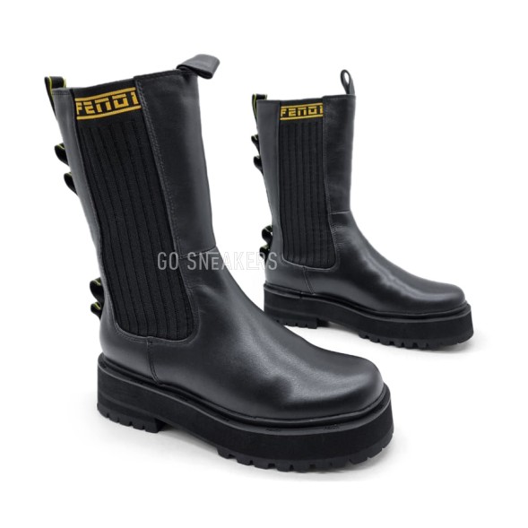 Женские зимние сапожки Fendi Winter Leather Black/Yellow
