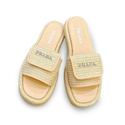 Prada Flip Flop Rafia Beige