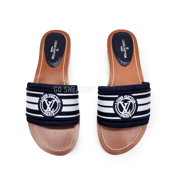Женские шлепки Louis Vuitton Flip-flops Low Textile Dark Blue/White