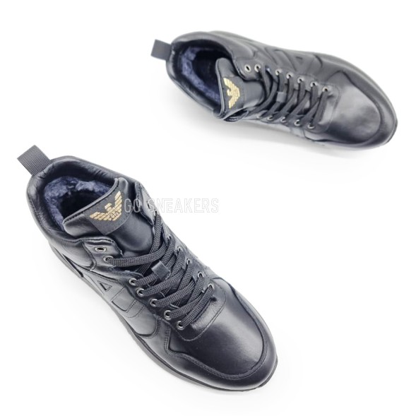 Мужские зимние кроссовки Armani Excahange Winter Leather Black Hight